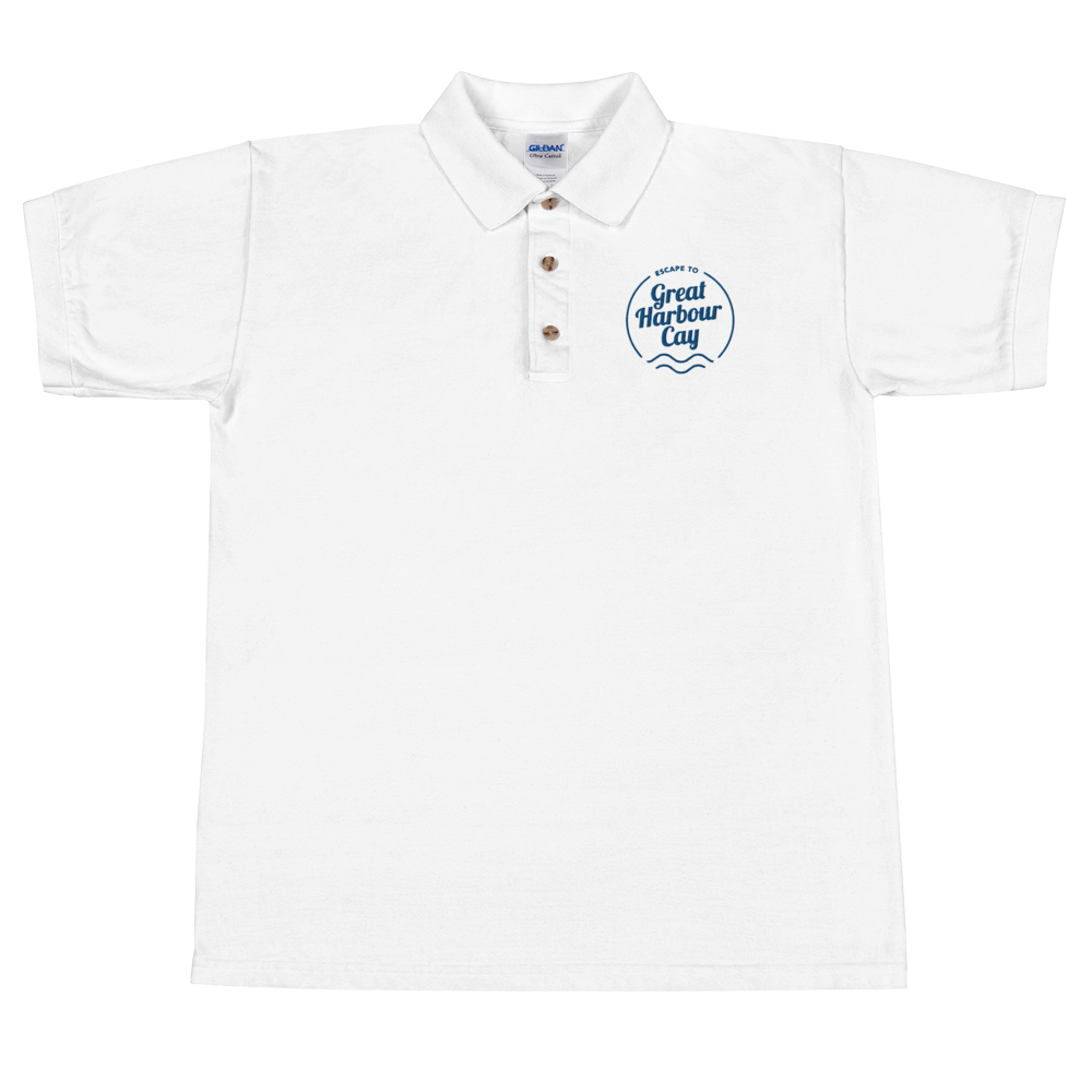Download Escape to Great Harbour Cay Embroidered Polo Shirt - White ...